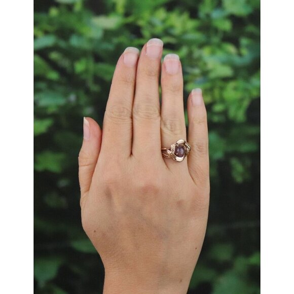 10k Yellow Gold Natural Ruby Star Sapphire Ring Size 7 1/4 - Picture 3 of 7